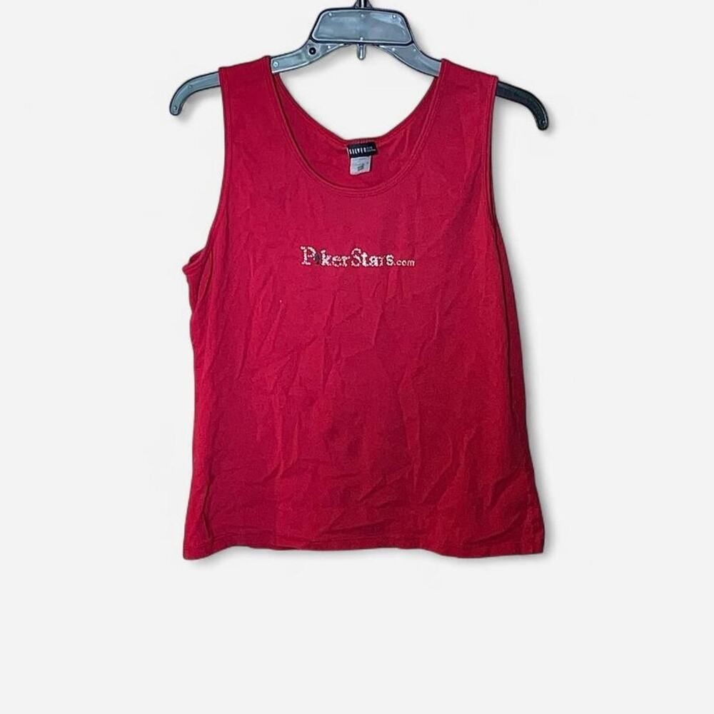 Silver For Her McBling Red Poker Stars Embellished Tank Top - Size XL
